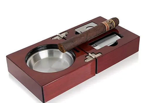 Mantello Cherry Wood Folding Cigar Ashtray Gift Set