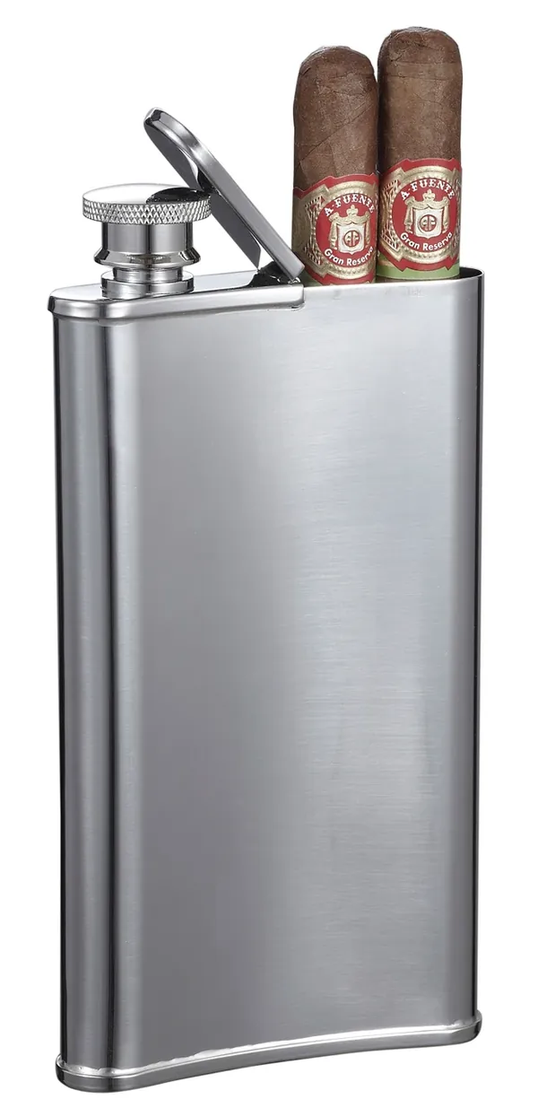 Visol Edian Stainless Steel Flask with Built-In Cigar Tube