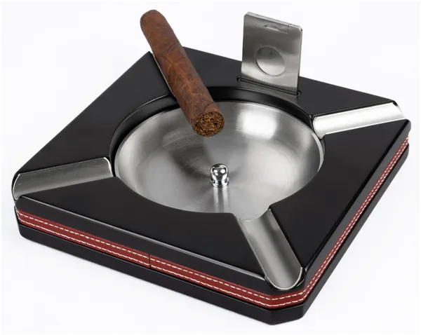 Black Cigar Ashtray with Cutter